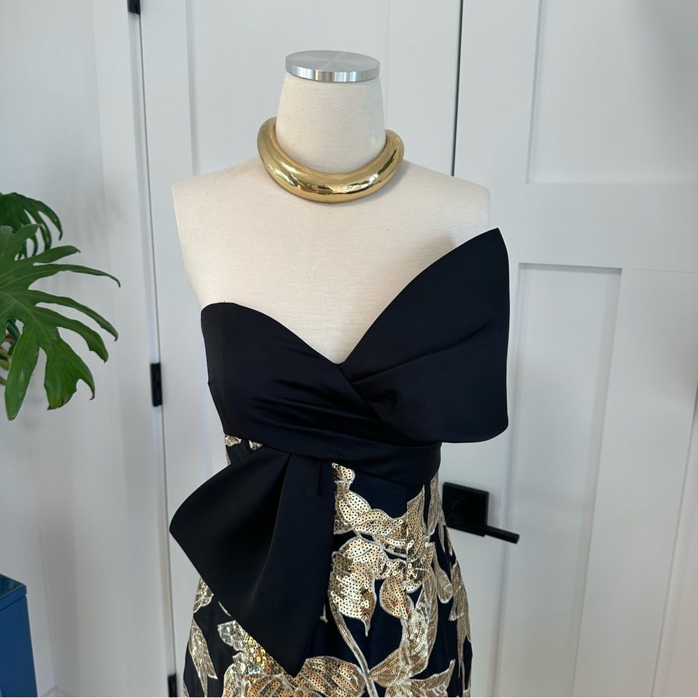Marchesa Notte Lotus Black and Gold Sequin Dress - Picture 8 of 11